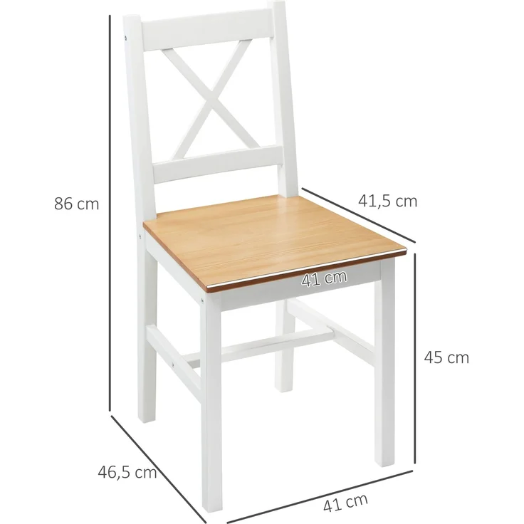 Wohnora-Set aus 2 Esszimmerstühlen aus Massivholz, Küchenstühle im Landhausstil mit weißen und eichenfarbenen Kreuzlehnen,H 860cm x T 965cm x B 465cm,Weiß – Bild 4