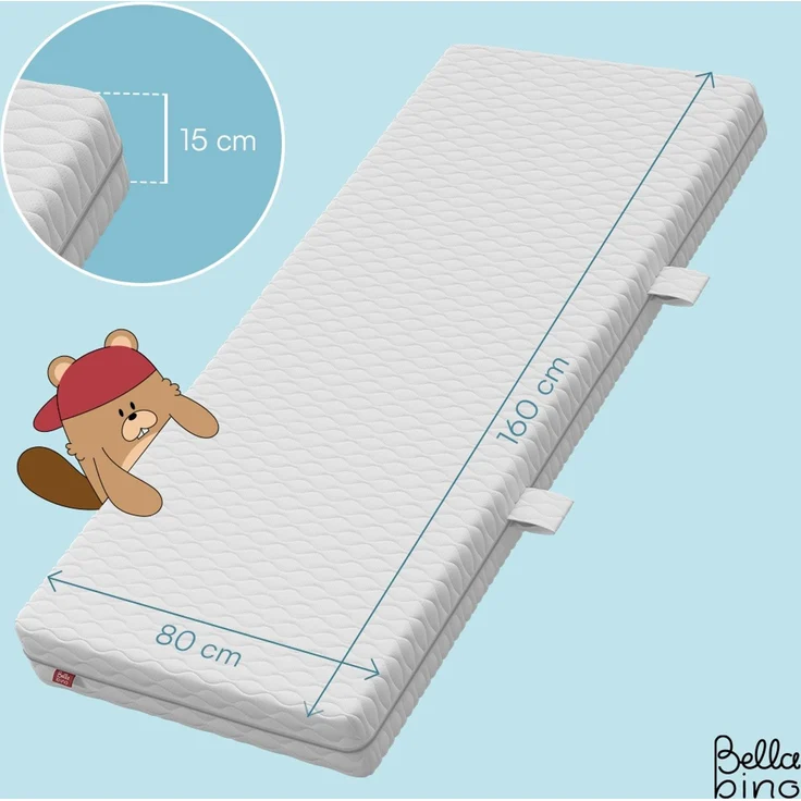 Bellabino 'Twist' Baby- und Kindermatratze 80x160 cm, Höhe 15 cm, Härtegrad H1/H2, wendbare 7-Zonen Kaltschaummatratze, abnehmbarer Bezug, Matratze für Kinder ab Geburt bis 13 Jahren – Bild 8