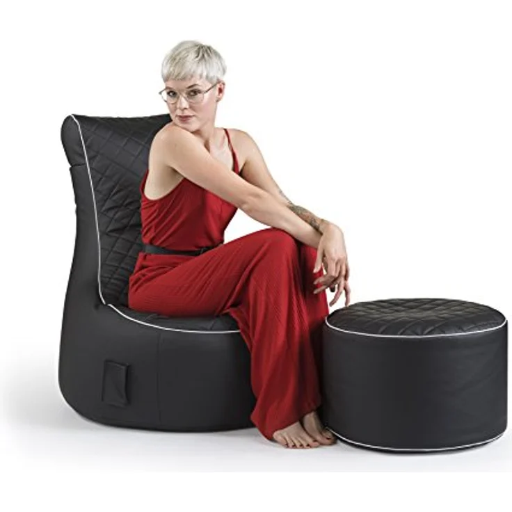 Sitting Point Hocker DotCom, 60 l Schwarz, mit waschbarem Kunstlederbezug und integrierter Seitentasche – Bild 3