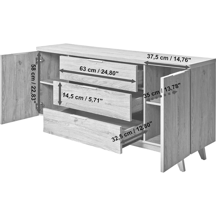 Jahnke Sideboard, Engineered Wood, Montana Eiche Nb, One Size – Bild 13
