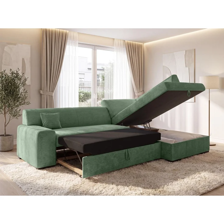 AX LIVING Eckschlafcouch mit Bettkasten Lucera 260 cm Salbeigrün R – Bild 3