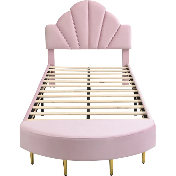 Merax Polsterbett, 90 x 200cm Einzelbett, Kinderbett mit Samtkopfteil, Mit einer Bettbank in gleicher Farbe, Weiche Antikollisions-Schwammkante, Rosa – Bild 8