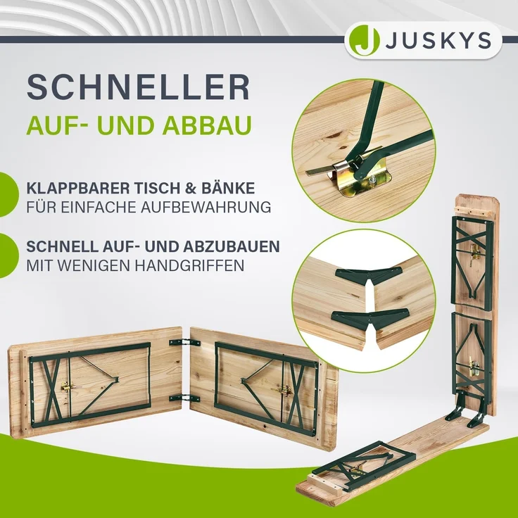 Juskys 'Passau' Bierzeltgarnitur, 3-teilig, klappbar, Holz / Metall natur, 220 x 50 x 77 cm – Bild 7