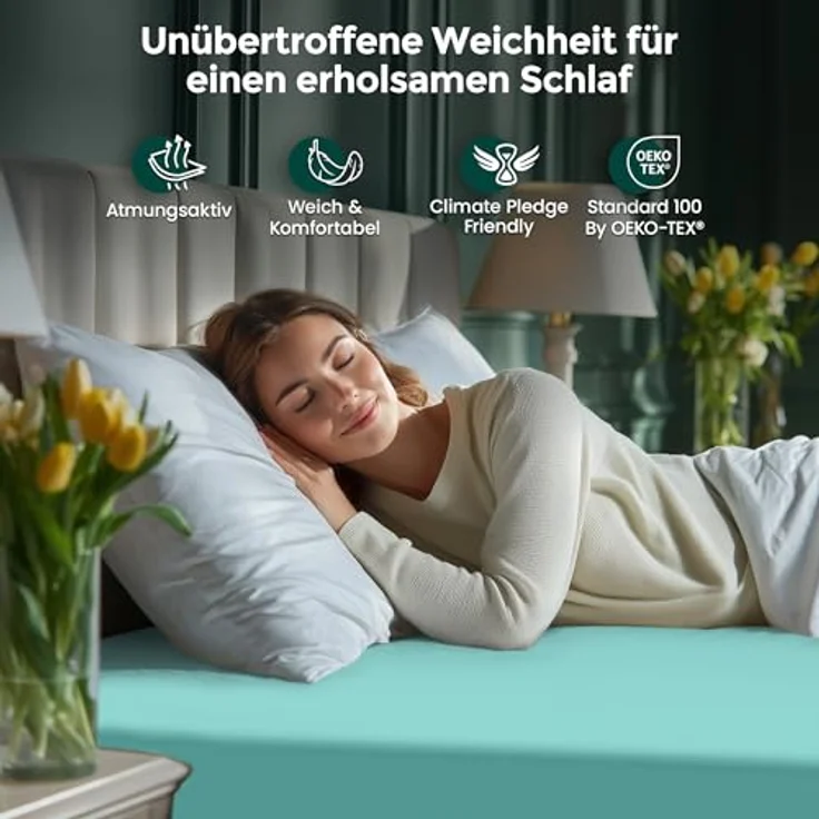 Utopia Bedding - Spannbettlaken 180x200 cm Bis 30 cm - Spa Blau - Gebürstete Mikrofaser Spannbetttuch - Oeko Tex Standard 100 – Bild 4