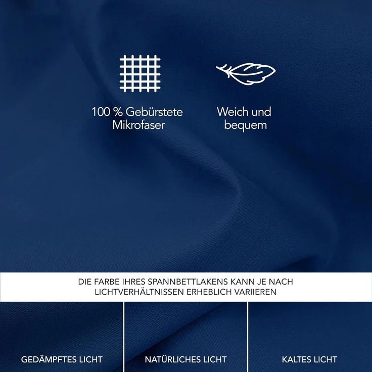 Dreamzie Spannbettlaken, 80x200 cm, für Dicke Matratzen bis 33 cm – 100% Polyester Mikrofaser – Dunkelblau, Zertifiziert ohne Chemikalien (Oeko Tex), Spannbettlaken mit Rundumgummizug – Bild 4
