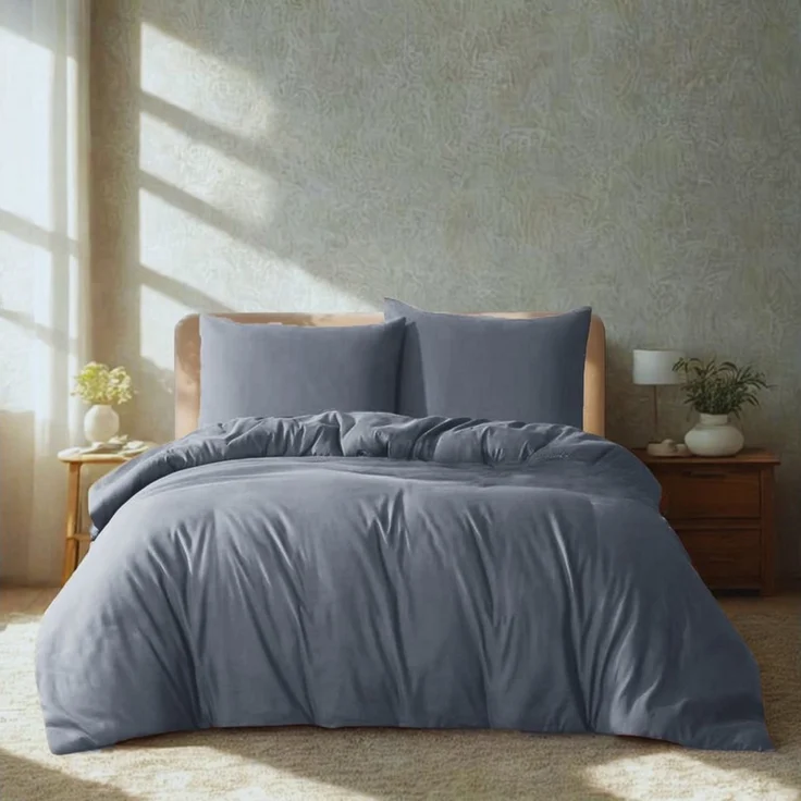 Komfortec Premium Bettwäsche 200x200 mit 2 Kissenbezug 80x80 cm Set aus Gebürstetes Mikrofaser - Grau – Bild 1