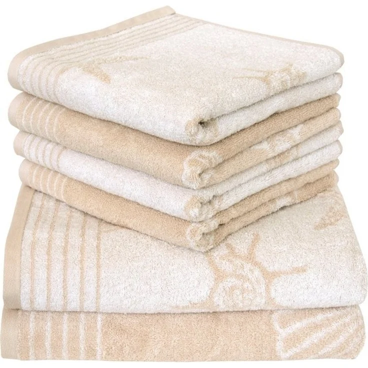 Dyckhoff Handtuch Set Seashell, Walkfrottee (Set, 6-St), mit Muschelmuster, 4 Handtücher (50x100cm), 2 Duschtücher (70x140cm) – Bild 4