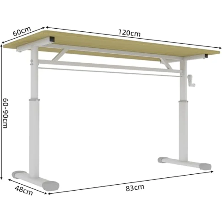 Ball & Cast Höhenverstellbarer Schreibtisch Manuell (60x120 cm), Tisch Computertisch für Erwachsene, Einfach & Zeitsparend Montierbar, Natur – Bild 3
