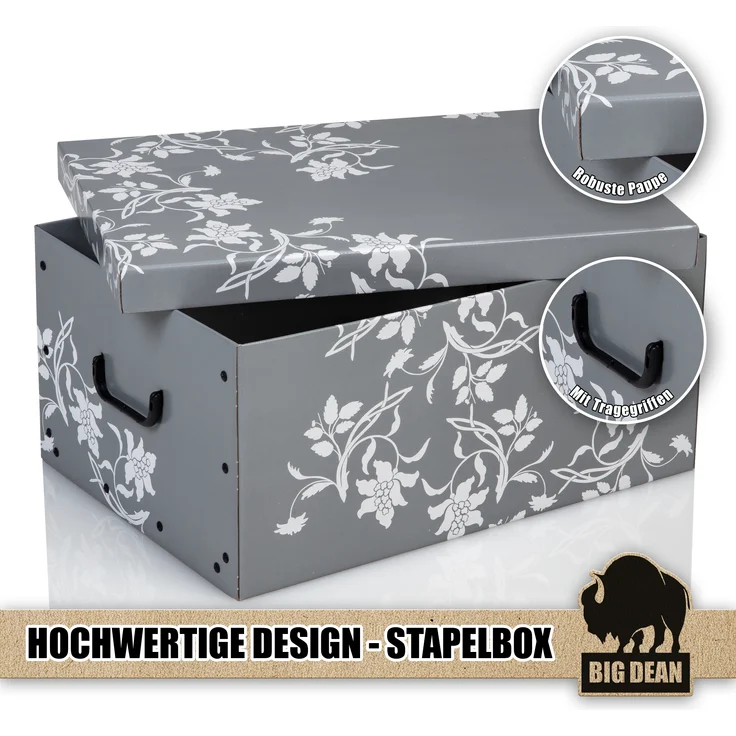 BigDean 3 Große Aufbewahrungsbox mit Deckel aus stabiler Pappe 45 Liter – Bild 6