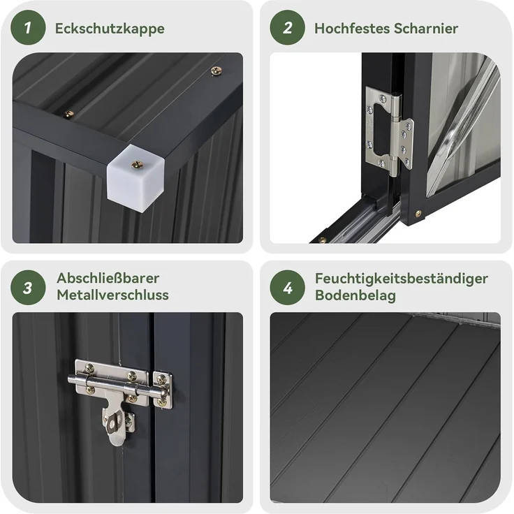 Aoxun Metall Gerätehaus mit Boden & 2 verstellbaren Einlegeböden, 150x91 x 185 cm, Outdoor-Schuppen, mit Lüftungsschlitz und Schiebetür, Werkzeugaufbewahrung, Fahrradschuppen, für Terrasse, Rasen, Schwarz – Bild 5