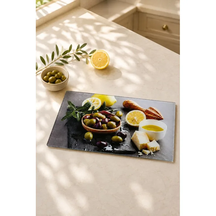 Hermia Concept 'Cms - 1040 - Olive' Glasschneidebrett, Mehrfarbig, 35 x 25 x 0,4 cm