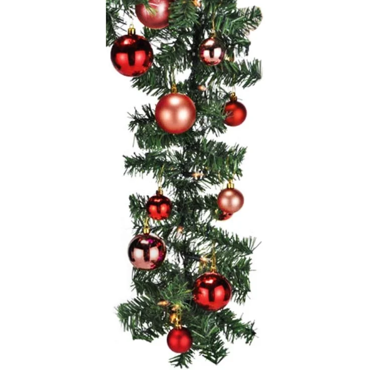 Mojawo Lichtervorhang XL LED Tannengirlande 540cm mit 70 LED inkl. 30 Stück Baumkugeln Rot – Bild 1