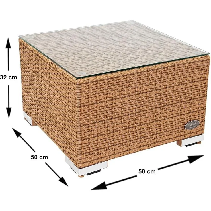 RS Trade 'Toscana' Beistelltisch mit verstärktem Alu-Gerüst, Polyrattan, Natur, 50 x 50 x 32 cm – Bild 3