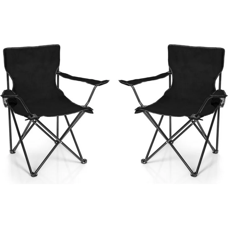 BigDean 2x Faltstuhl SCHWARZ Campingstuhl Anglerstuhl mit Getränkehalter & Tragetasche - Anglersessel klappbar - Klappstuhl Gartenstuhl Faltstuhl Relaxsessel Angelsessel faltbar – Bild 1