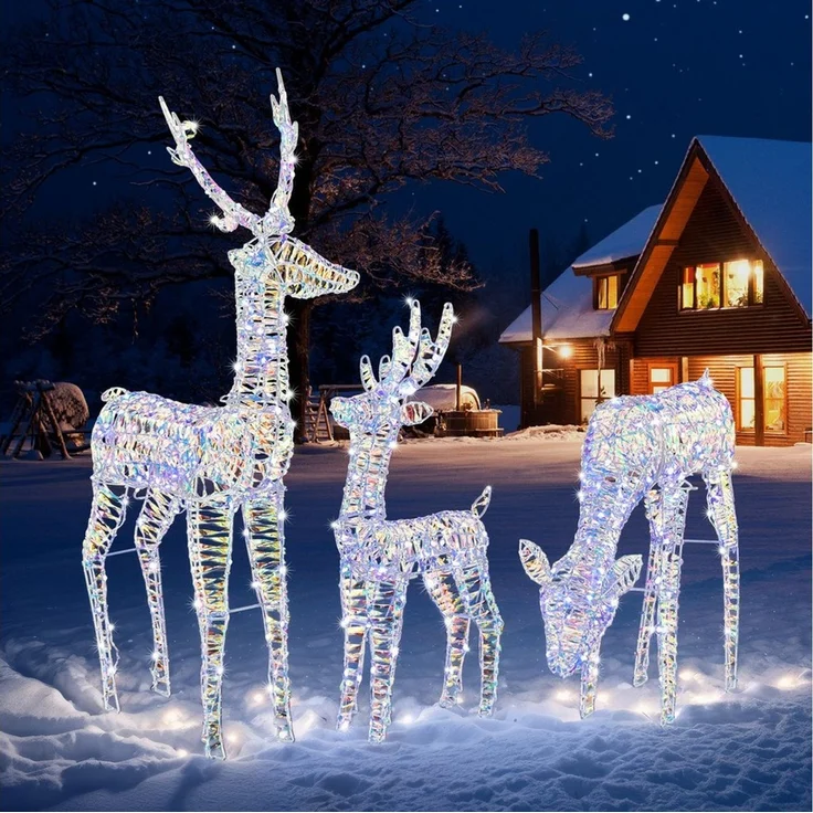 LALAHO Weihnachtsfigur 3-tlg. LED Rentier Familie Weihnachtsbeleuchtung, mit 270 LEDs, Rentier Weihnachten Deko für Außen und Innen – Bild 1