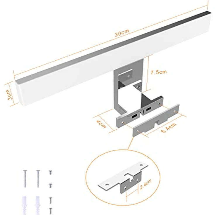 Aourow 30CM LED Spiegelleuchte 5W 500 Lumen,Badezimmer Spiegellampe Kaltweiß 6000K,Badleuchte Edelstahl IP44 Wasserdicht für Spiegel,Kein Flimmern Schrankleuchte 230V für Das Bad – Bild 5