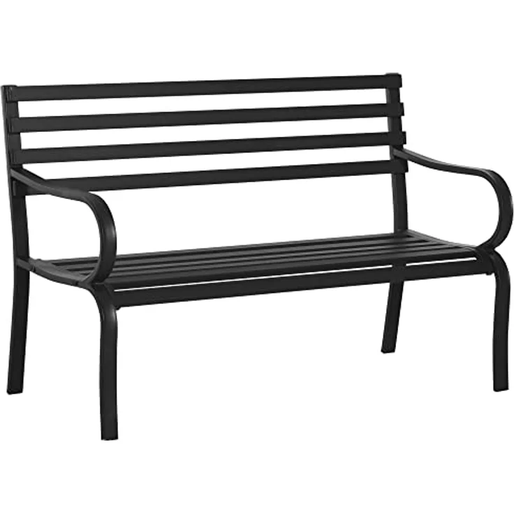 Outsunny Gartenbank Metall, schlichte Lattenoptik, wasserdurchlässig, schwarz, für 2 Personen – Bild 1