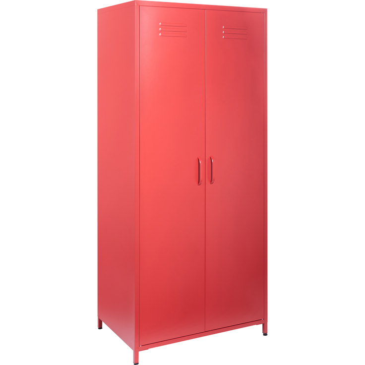Garderobenschrank Rot Metall 76 x 50 x 171 cm mit 2 Türen 3 herausnehmbaren Fächern und Kleiderstange Wohnzimmer Schlafzimmer Flur Büro Arbeitsbereich