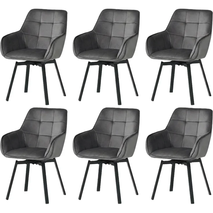 Esszimmerstühle drehbar Armlehne Samt 6er Set Samt Dunkelgrau – Bild 1