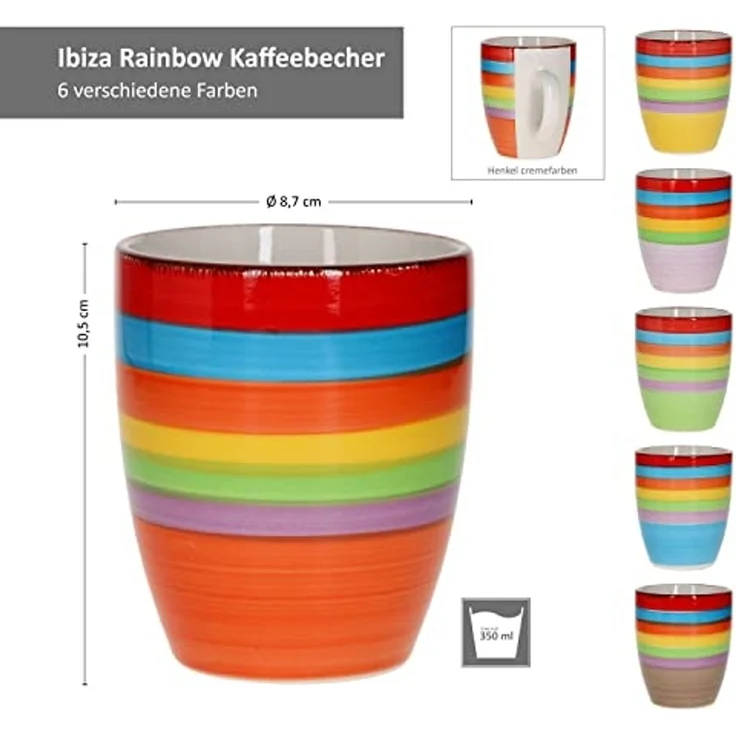 MamboCat Becher 6er Set Kaffeebecher Ibiza Rainbow Summer - 24326544, Steingut – Bild 6