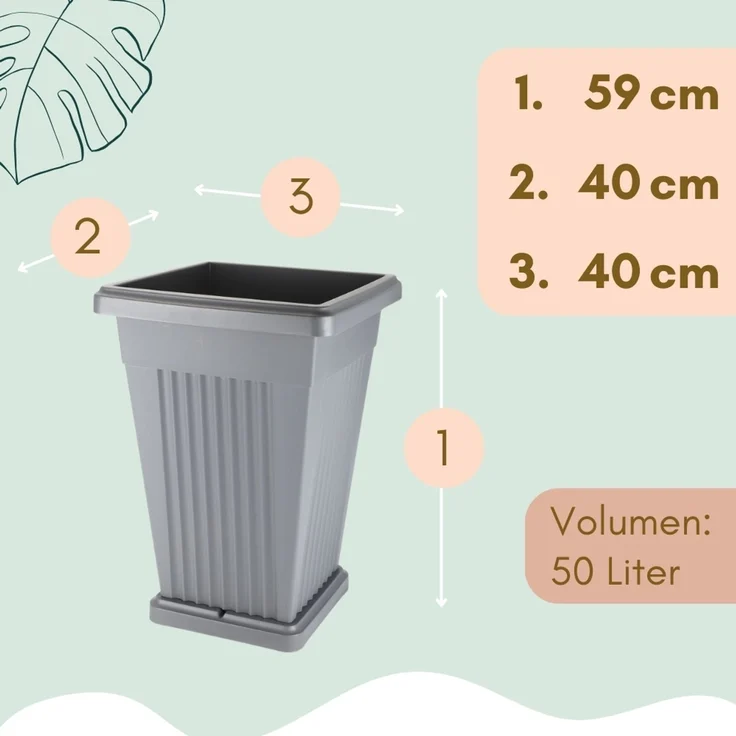 Pflanzkübel Groß Außen Pflanzkübel Pyramide Blumenkübel Groß Blumenkübel Outdoor Pflanzenkübel Rechteckig Pflanzsäule Blumentopf mit Untersetzer Wasserablauf 60 Grau – Bild 2