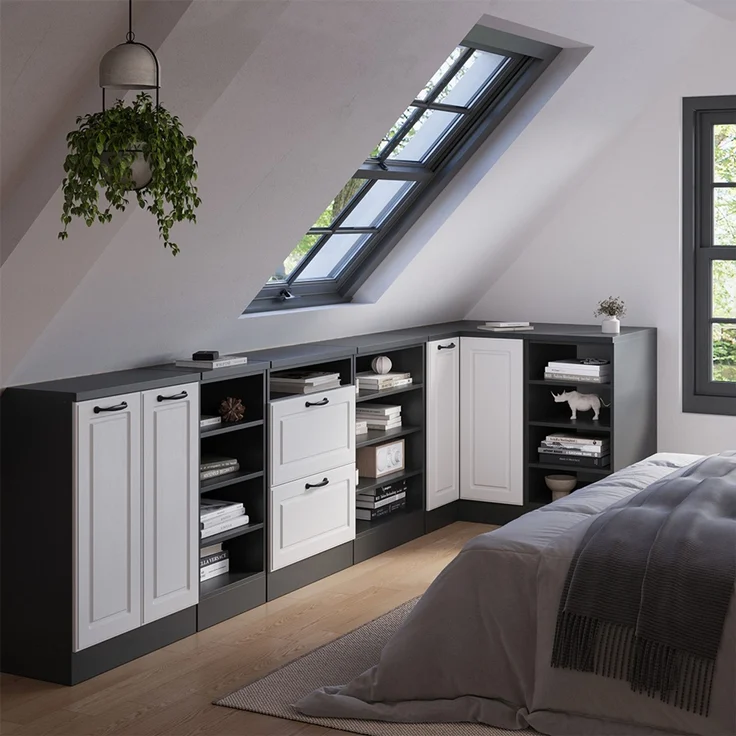 Eck-Küchenschrank für Dachschrägen R-Line Weiß Landhaus 75.6 cm mit 1 Tür, Schrankkorpus 60 cm Tiefe Vicco – Bild 6