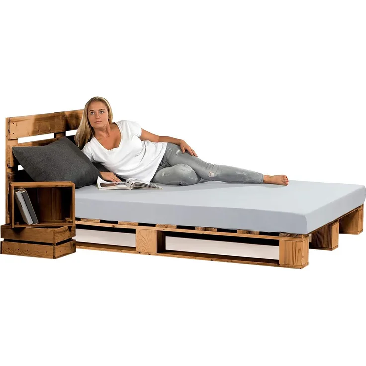 sunnypillow 180x200 cm Palettenbett mit Kopfteil Eiche Massivholzbett Bett aus Paletten Palettenmöbel Fichte europalette Fichte Eiche 80 90 100 120 140 160 180 200 220 240x200 cm