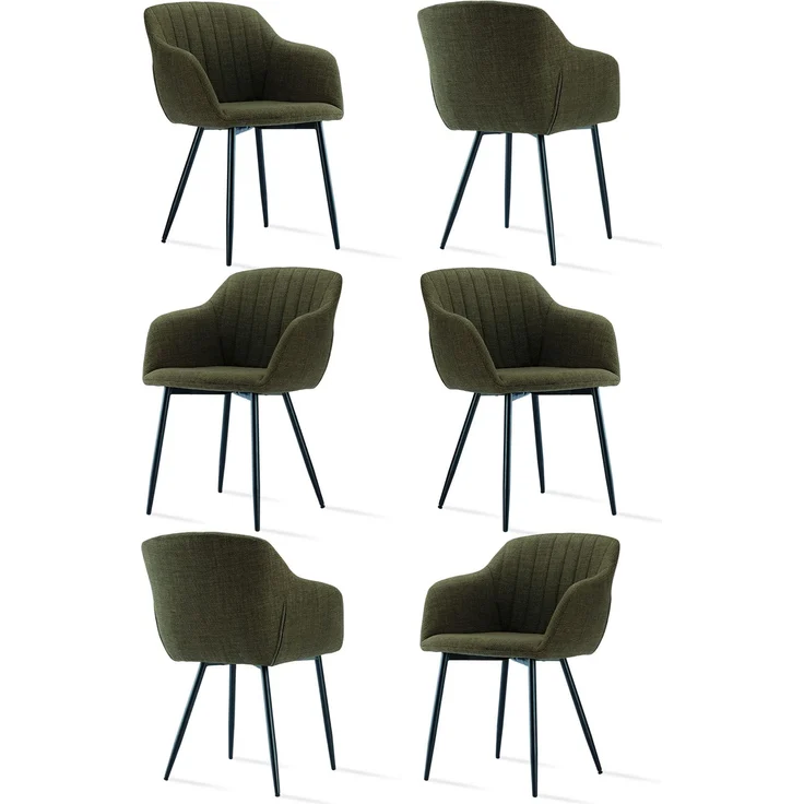 GOEURVANT 711 Esszimmerstühle 6er-Set mit Armlehnen, Webstoff - Olivgrün – Bild 1