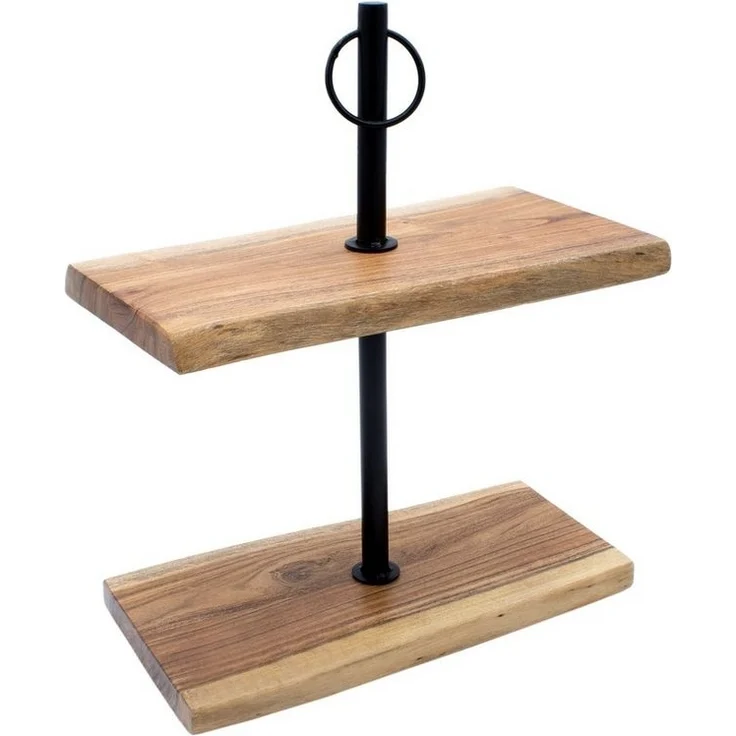 Spetebo Etagere Etagere natur - 42 x 35 cm, Akazien Holz, Metall, (Packung, 1 tlg), Holz Serviertablett mit 2 Etagen – Bild 1
