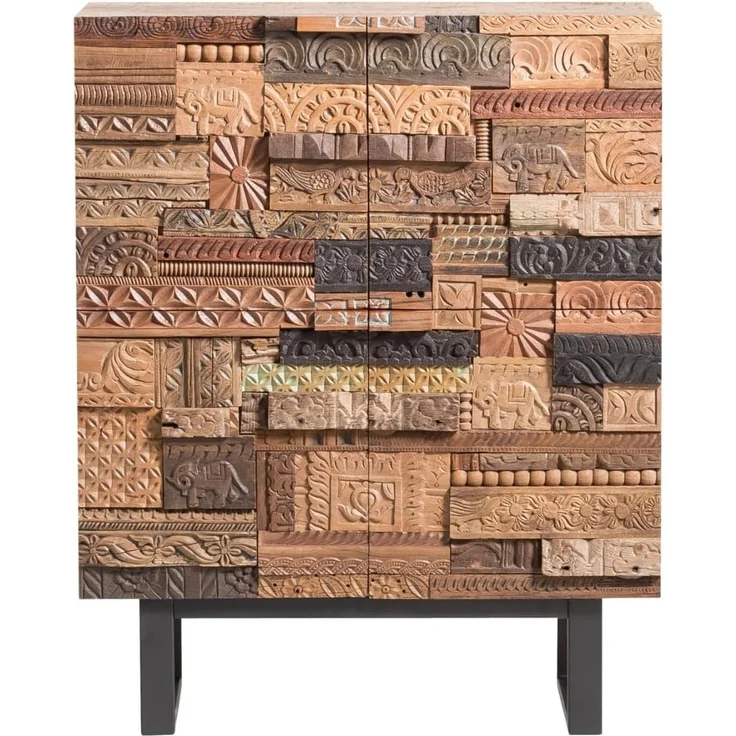 Highboard Greenland massivum Mango Massivholz braun 100x128x45 cm rustikal Boho-Stil Wohnzimmer-Kommode Anrichte Unikat recycelt – Bild 8