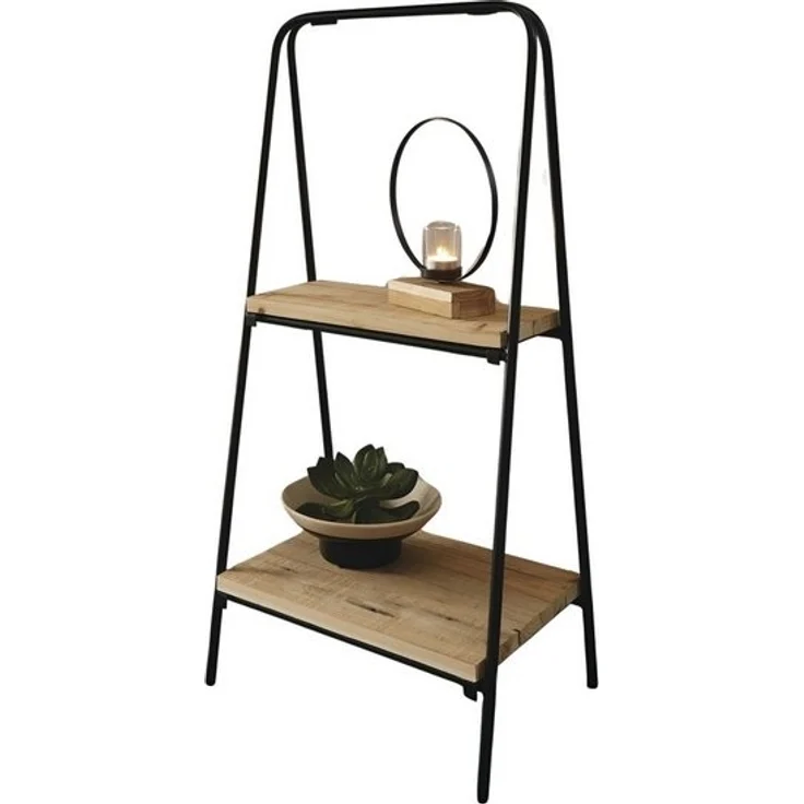 Dekoleidenschaft Standregal "Modern" aus Metall, schwarz + 2 Böden aus recyceltem Holz, klappbar, Regal, Blumenregal, Etagere, Pflanzenständer, Pflanzenregal – Bild 4
