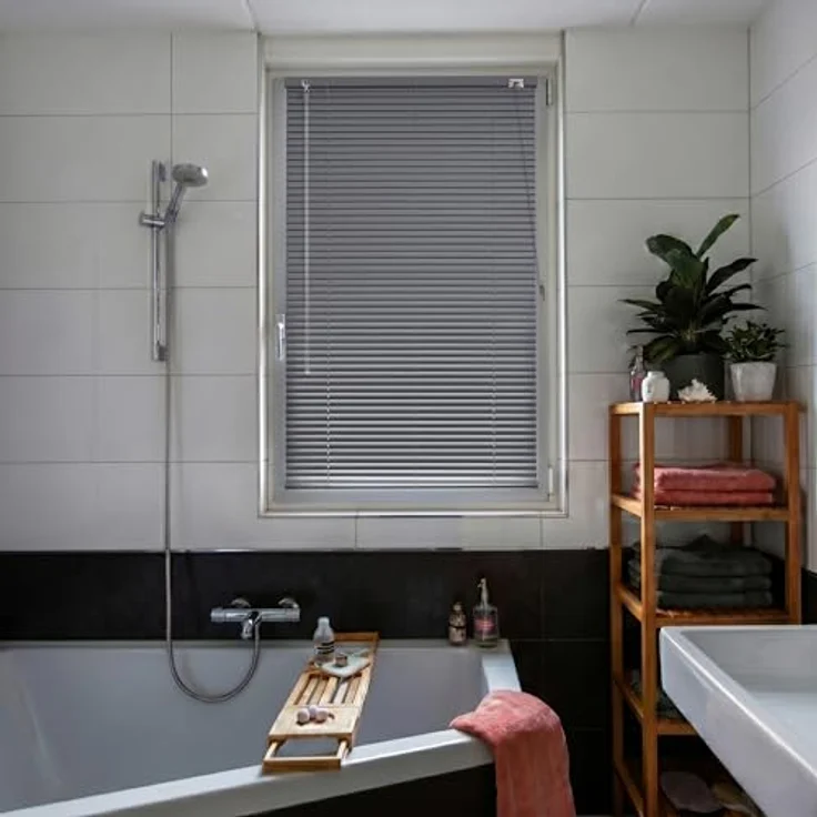 Victoria M. Aluminium Jalousie, 140 x 130 cm, Schiefergrau, Jalousie ohne Bohren, inkl. Klemmclips – Bild 8