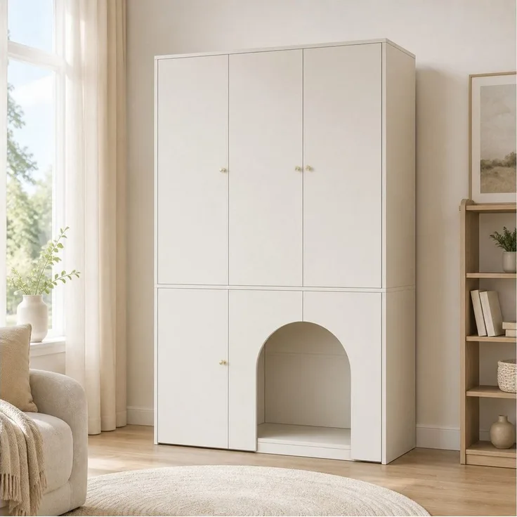 MODFU Kleiderschrank Kompakter Aufbewahrungsschrank mit Kleiderstange & 3 Türen (Packung, 1-St, Weiß, MDF, für jeden Raum) 120×50×200 cm, 3 Türen, vielseitig