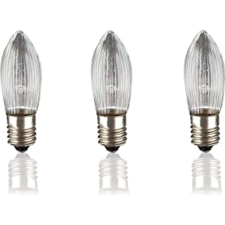 hellum Ersatzkerzen Glühfaden 23V 3W E10 Riffelkerzen, 3 Stück passend für Lichterketten & Schwibbogen, 22 Lumen, für innen 918137 – Bild 1