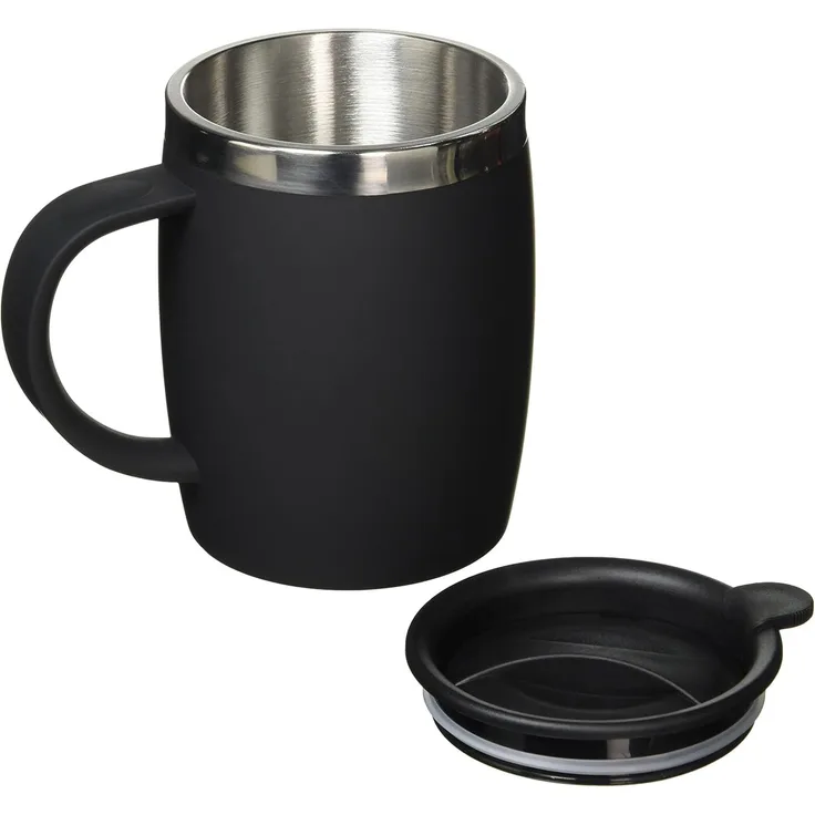 ThermoCafé Thermobecher aus Kunststoff und Edelstahl, 450 ml, Soft Touch Black, 14. 0x9. 0x12. 0 cm