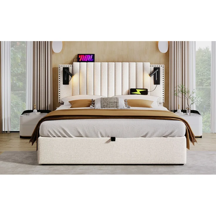 TavilaEcon Boxspringbett mit verstellbarem Kopfteil, Polsterbett Beige Liegefläche 140 × 200 cm – Bild 2