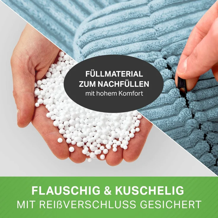 Green Bean® Sitzsack mit Hocker aus Cord - Sitzsäcke für das Wohnzimmer, Schlafzimmer, Sitzsack-Sessel für Erwachsene Hellblau – Bild 8