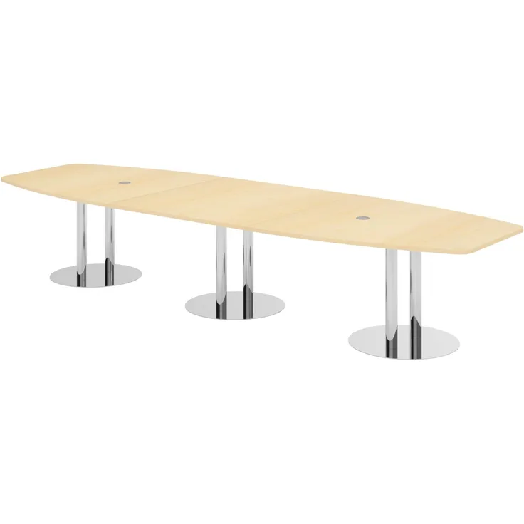 bümö Konferenztisch oval 400x130 cm großer Besprechungstisch in Ahorn, Besprechungstisch mit Chromsäulen, Meetingtisch für 14 Personen, XXL-Tisch für Besprechungsraum & Meeting, KT40S-3-C