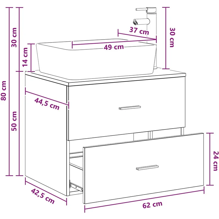 vidaXL Wandmontierter Waschbeckenunterschrank Geräucherte Eiche 3404394 – Bild 12