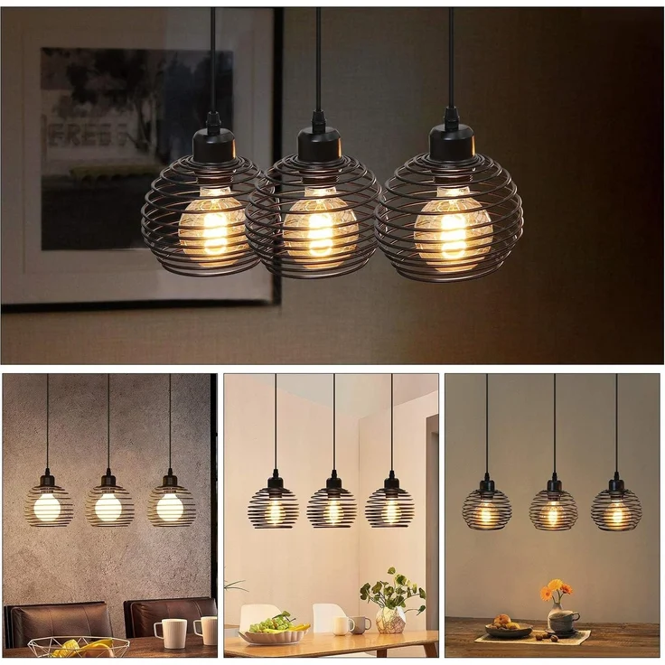 Nettlife Pendelleuchte Schwarz Esstisch Vintage Metall E27 Hängelampe Retro Hängeleuchte, LED wechselbar, für Esstisch Küche Esszimmer Wohnzimmer Arbeitszimmer Büro – Bild 2