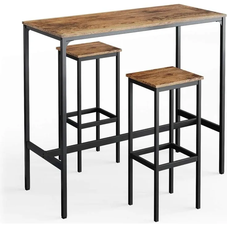 Bartisch-Set Fyrk Antikholz 120 x 50 cm mit 2 Barhockern Vicco