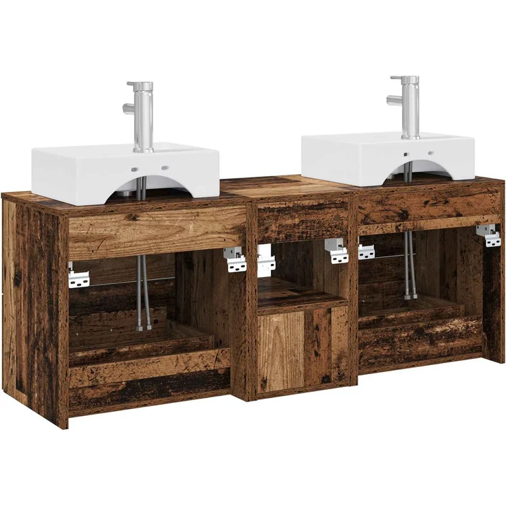 vidaXL Badezimmerschrank-Set 3 stk. Altholz 129 x 41 x 79,5 cm 3405841 – Bild 8