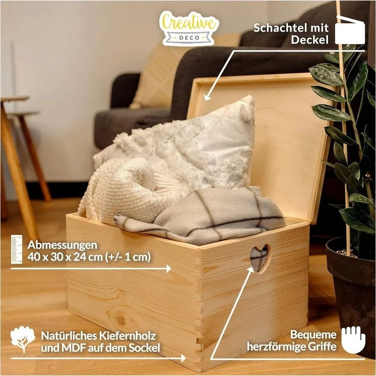 Creative Deco Aufbewahrungsbox Holzkiste mit Deckel Erinnerungsbox Holzbox, herzförmige Griffe – Bild 3