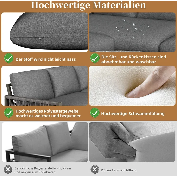 Garten-Lounge-Set, Möbelset für 6-7 Personen, Ecksofa mit verzinktem Eisengestell, verstellbare Beine, inklusive aller Sitz- und Rückenkissen, grau--Herde--69.85x62.23x40.01cm--YOUDENOVA – Bild 10
