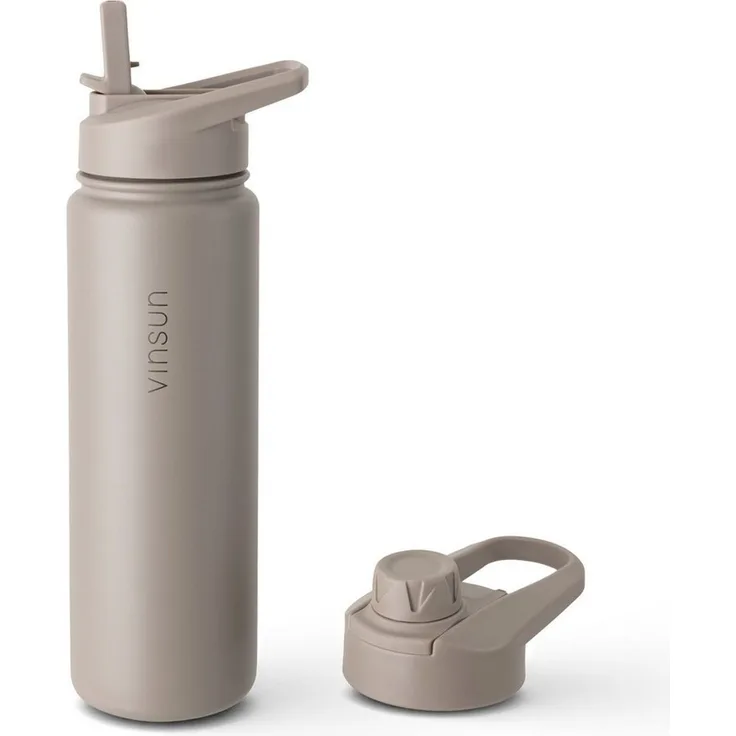 Vinsun Isolierflasche Edelstahl Trinkflasche 750ml Strohhalm - 2 Deckel Thermoflasche, BPA frei, doppelwandig, auslaufsicher, bruchsicher, geruchsneutral