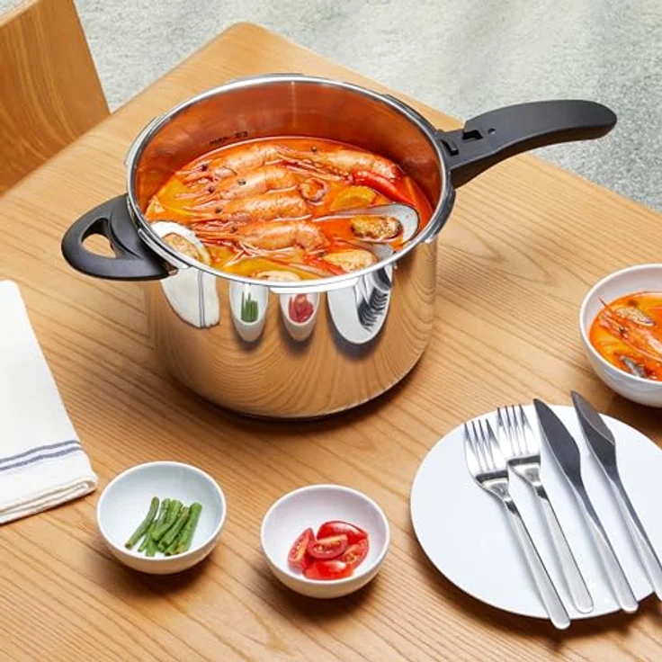 Amazon Basics Schnellkochtopf aus Edelstahl - mit Dampfgarer, induktionsgeeignet - 6 Liter, Silber – Bild 8