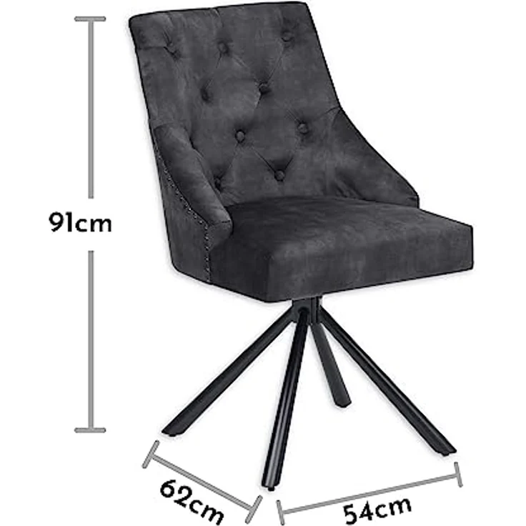 Johanna Esszimmerstühle 2er Set mit schwarzem Metallgestell, Aubergine - Bequeme Samt Stühle für Esszimmer & Wohnzimmer - 54 x 91 x 62 cm (B/H/T) – Bild 3