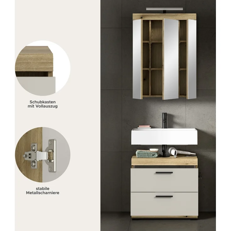 Badezimmer-Set >Scout< in Evoak Oak / Kaschmir - 60x191x34cm (BxHxT) – Bild 7