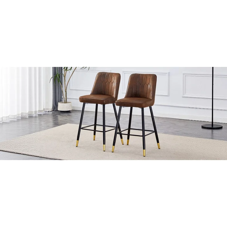2er-Set Barhocker, 100 cm hoch, brauner Tech-Stoff mit schwarzem Metallgestell und bequemer Fußraste, In mehreren Farben erhältlich – die ideale Wahl für Ihre Hausbar.--Braun + Schwarz--42x45x100cm--YOUDENOVA – Bild 10