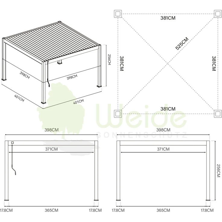 Weide Deluxe Plus | Pergola Voll Aluminium freistehend | 4 x 4 M | Lamellendach anthrazit – Bild 6
